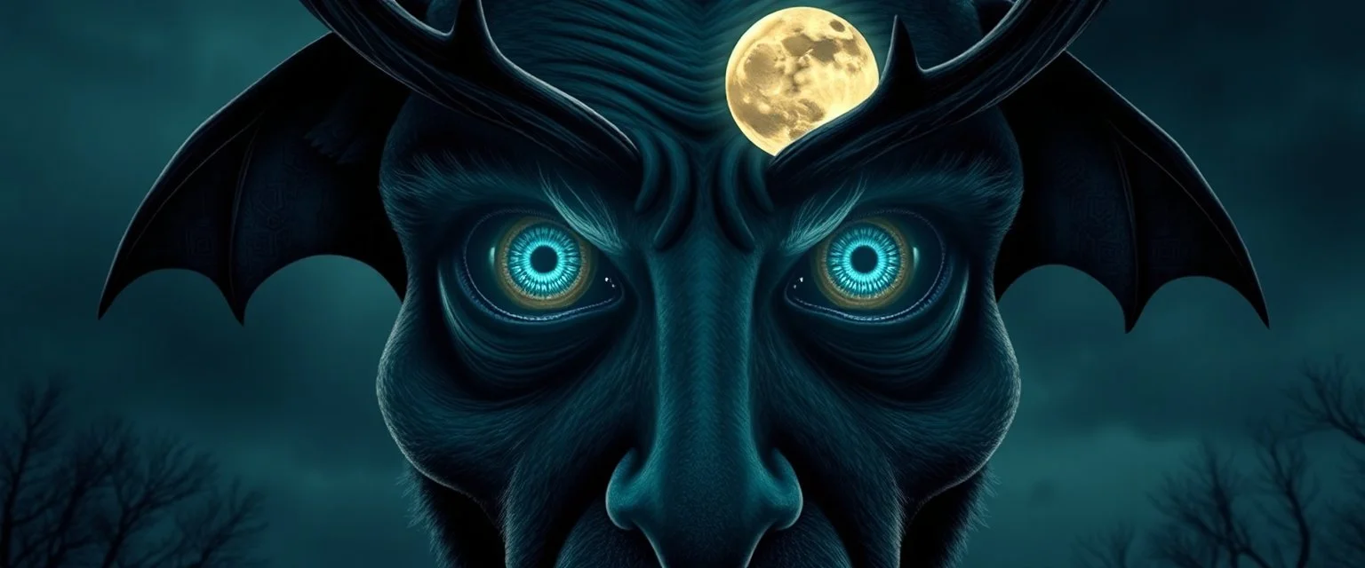 eyes of dracula bat hound reindeer yoga man with the moon as the pupils