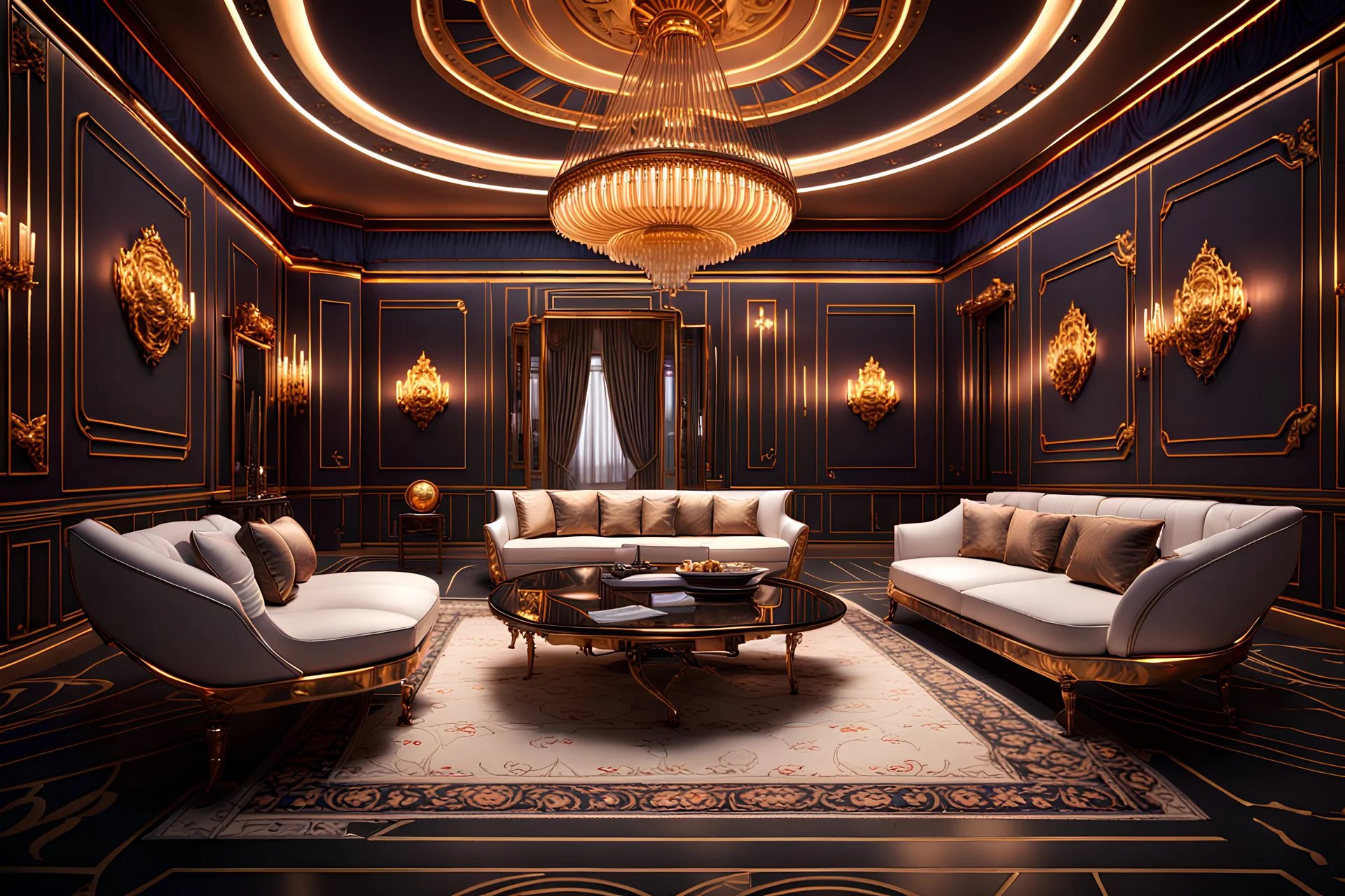 Empire style fantastic imperial apartments dim lighting in a large intergalactic linerфото реалистичность 4к