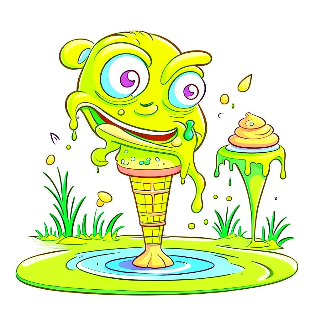 Cartoon illustration: smelly swamp ice cream, white background