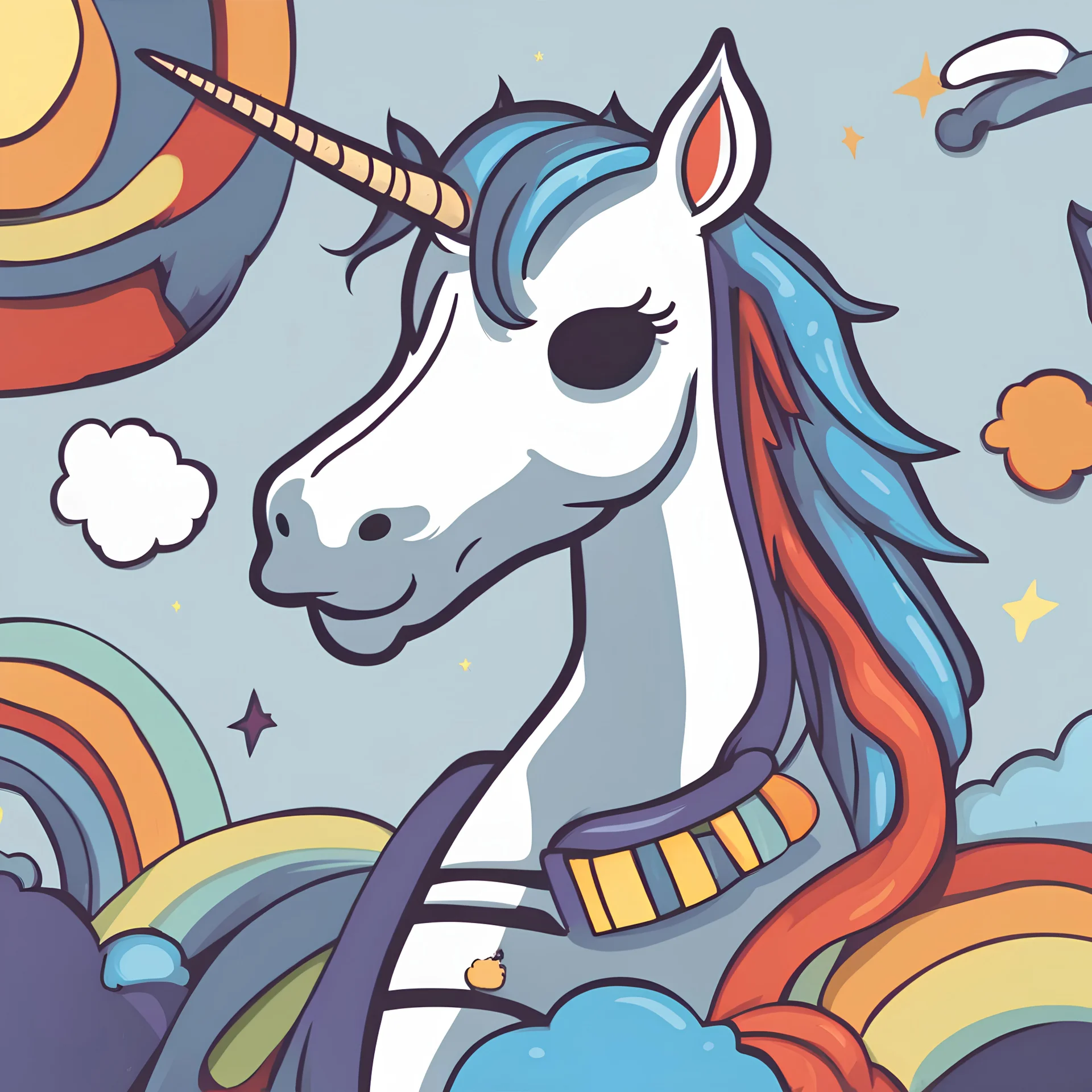 vector art, funny tired unicorn