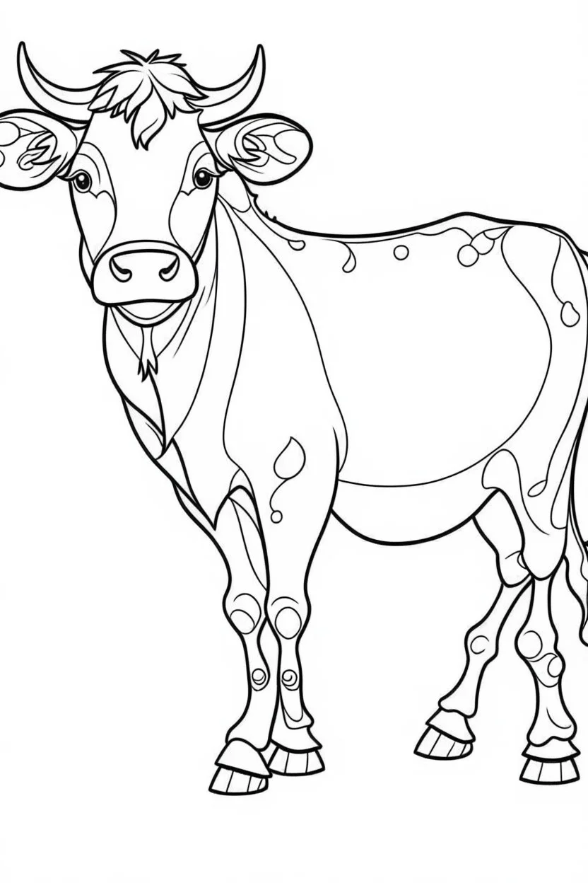 coloring page for kids, COW, thick outline, low details, no shading, no color