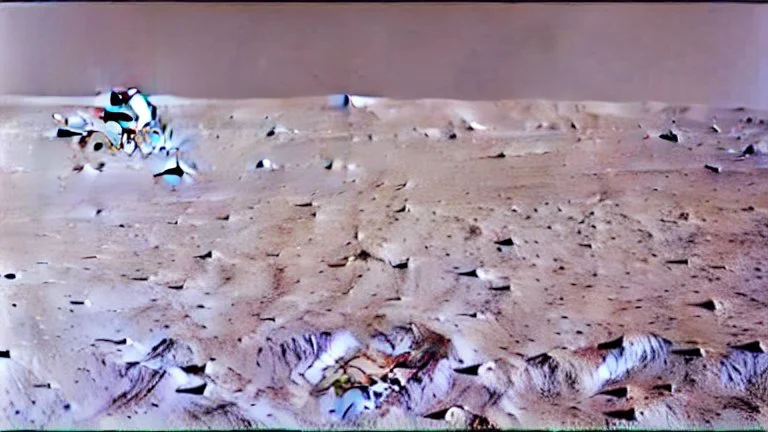 A Tesla semi-truck is parked on the Moon, at the landing site of the 'Apollo 11'. CINEMATIC. WIDE ANGLE LENS.