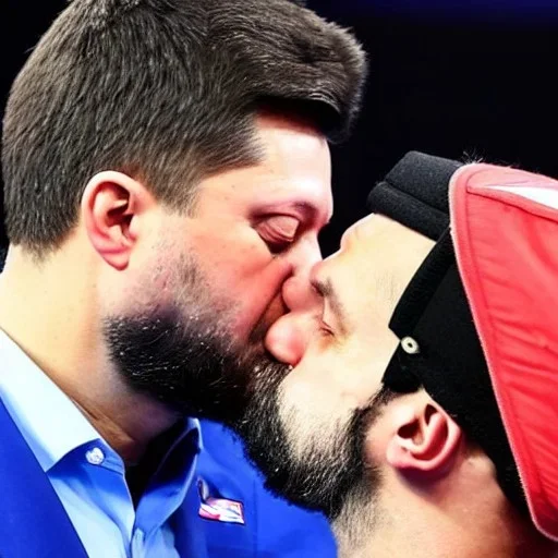 Volodymyr Zelensky WITH A BEARD wearing TANKTOP, KISSING JOE BIDEN