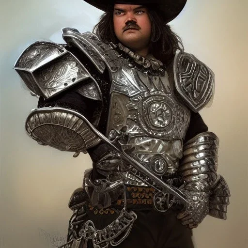 portrait,"Insanely detailed photograph of an armored mariachi warrior with sword", mullet,jack black,intricate chainmail charo,large Sombrero,elegant, detailed D20 flair, digital painting, artstation, concept art, smooth, sharp focus, illustration, art by artgerm and greg rutkowski and alphonse mucha, 8 k