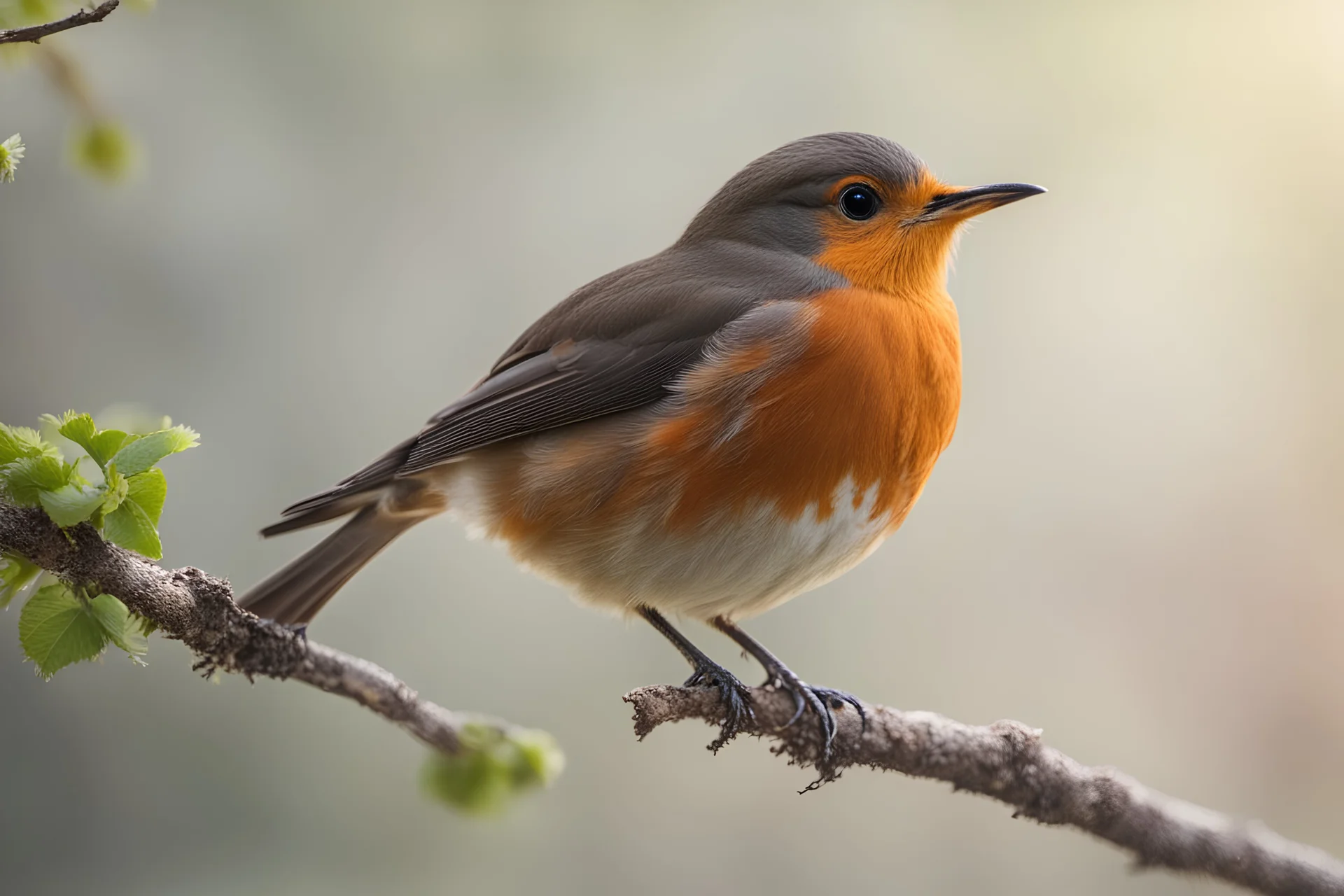 lovely robin bird on a branch, side portrait