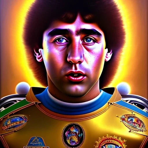 Ultra detailed fullbody Portrait in oil on canvas of "maradona" ,extremely detailed digital painting, extremely detailed face,crystal clear Big glowing eyes, mystical colors ,perfectly centered image, perfect composition, rim light, beautiful lighting,masterpiece,8k, stunning scene, raytracing, anatomically correct, in the style of robert e howard and Wizyakuza and Ohrai Noriyoshi and Simon Bisley and uncannyknack