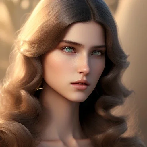 1970's porno model , cute, angelic face with minor blemishes, beautiful, long flowing hair, wavy hair, curly hair، black eyes, head and shoulders portrait, cinematic, 8k, resolution concept art portrait by Greg Rutkowski, Artgerm, WLOP, Alphonse Mucha dynamic lighting hyperdetailed intricately detailed, bokeh, Stunning 8k ektar film scan