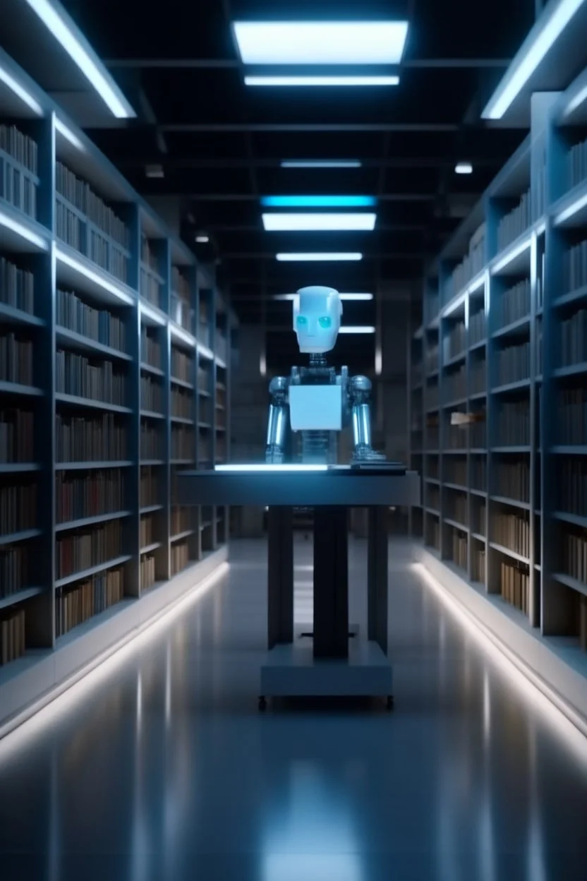 A modern library. Robotic book delivery, everything is automated. Cutting-edge library interior design. Everything is drawn in detail, in high resolution. 8k