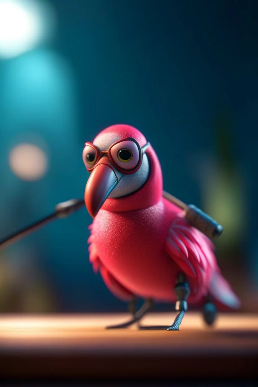 the superhero flamingo wearing googles skiing and talking on phone,shot on Hasselblad h6d-400c, zeiss prime lens, bokeh like f/0.8, tilt-shift lens 8k, high detail, smooth render, down-light, unreal engine, prize winning