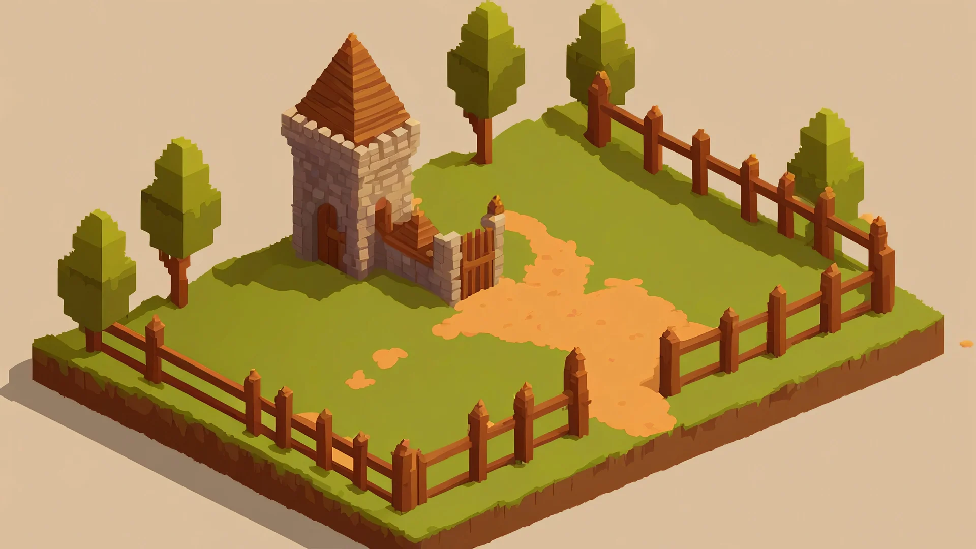 medieval fence, isometric, pixel art