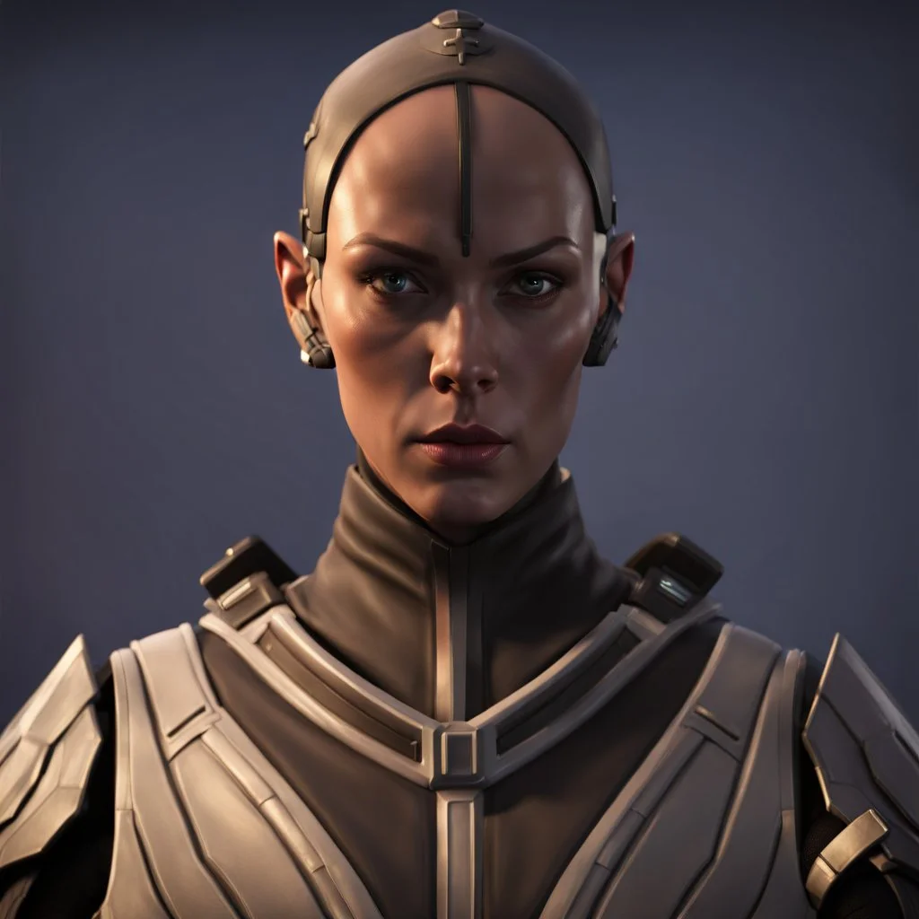 a bold and heroic bald male Corellian pilot in black and metallic grey First Order special forces gear meets a female Jedi Master in ancient, mystical temple, hyperdetailed, dynamic lighting, hyperdetailed background, 8k resolution, volumetric lighting, light skin, fully symmetric details