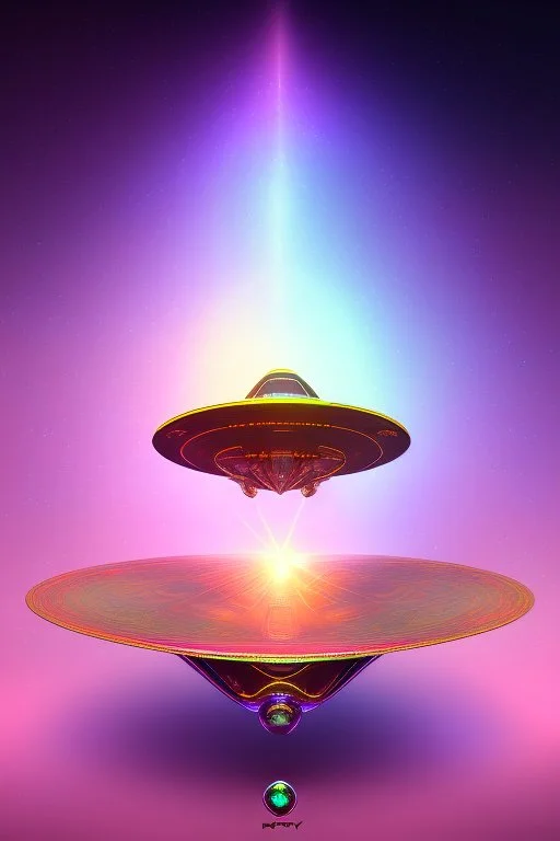 Beautiful ufo, galactic, rainbows, bright colours, blue, pink, gold, jewels,