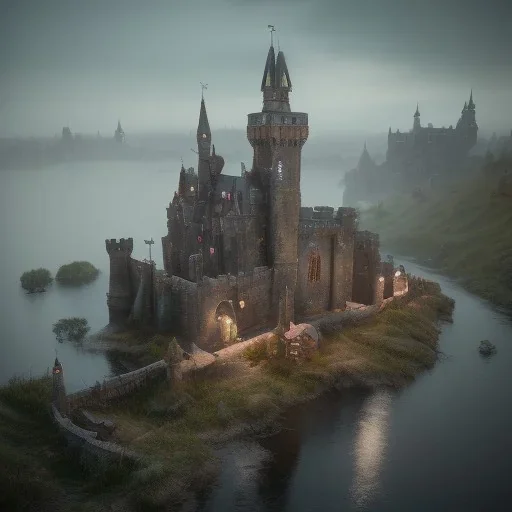 A magical gothic little town of witches with a castle and canals Nick Harris style