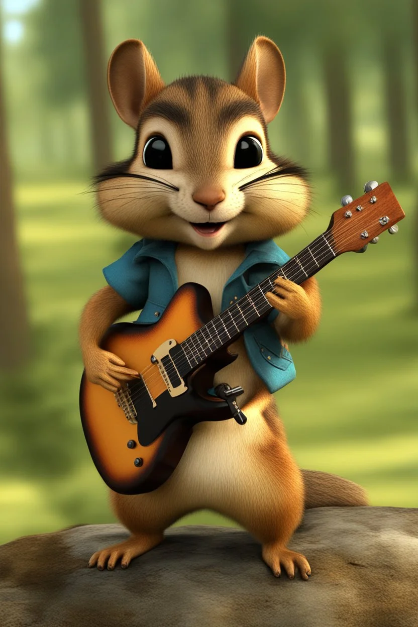 3d animated chipmunk, rockstar with guitar