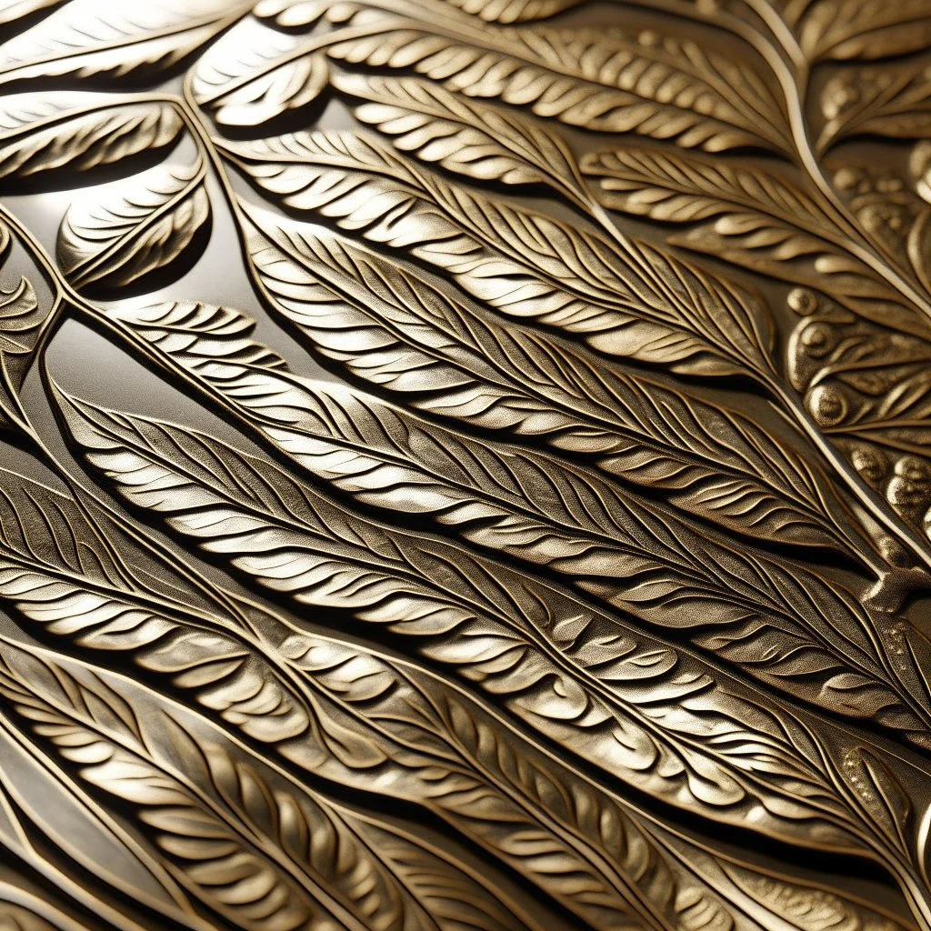 shiny metal leaf, elegant carving patterns, mythic,