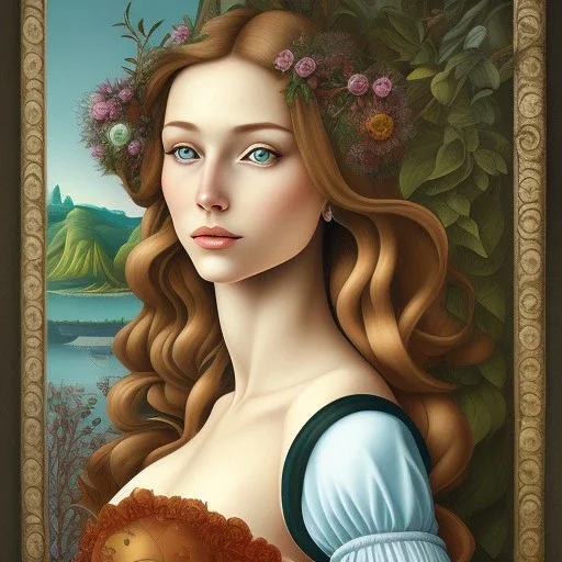 portrait of a beautiful brunette busty woman Sandro Botticelli style