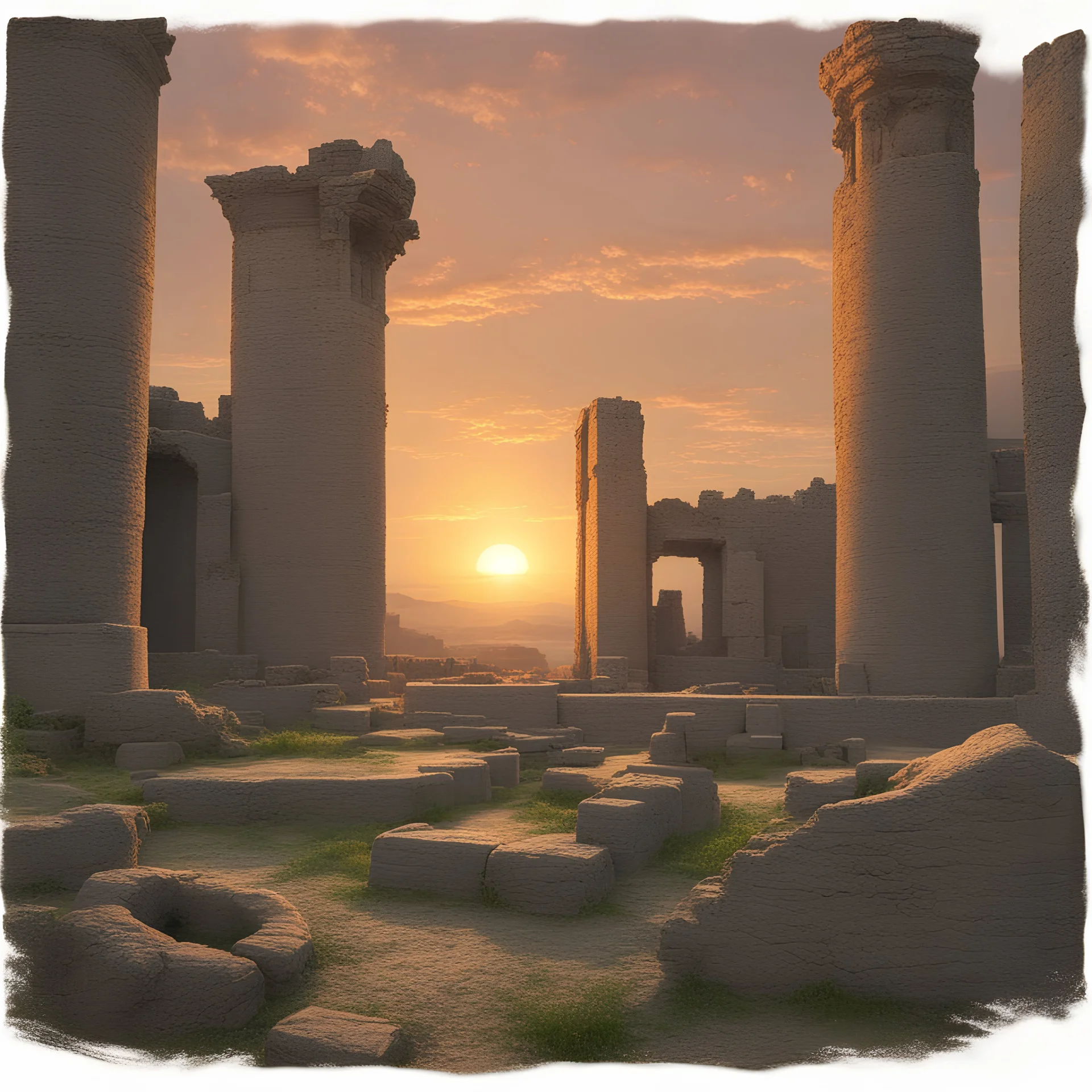 Sunrise over the ruins of an ancient city