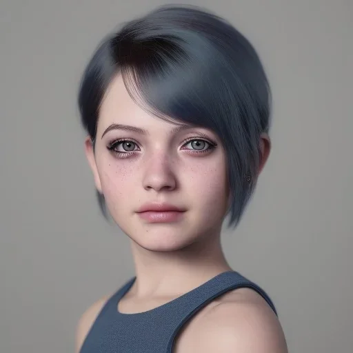 potrait girl look beautiful, eye looks blue, short hair, smile, 8k, rtx, eyebrows like serious