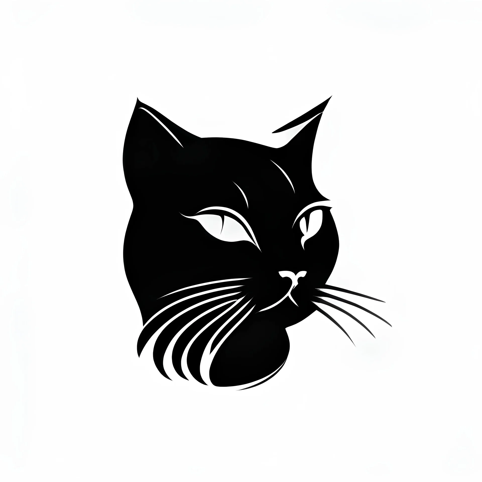 A simple black logo of a cat, vectorized, white background
