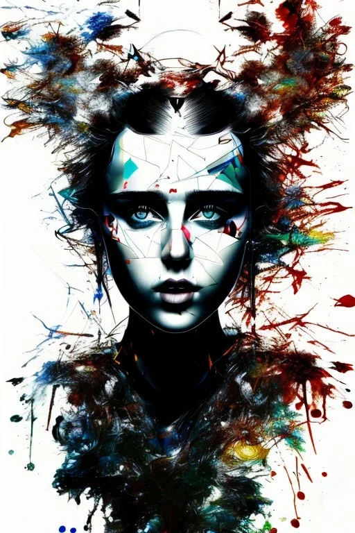 Danish singer MØ face, Abstract portrait by Yoji Shinkawa, Jackson Pollock