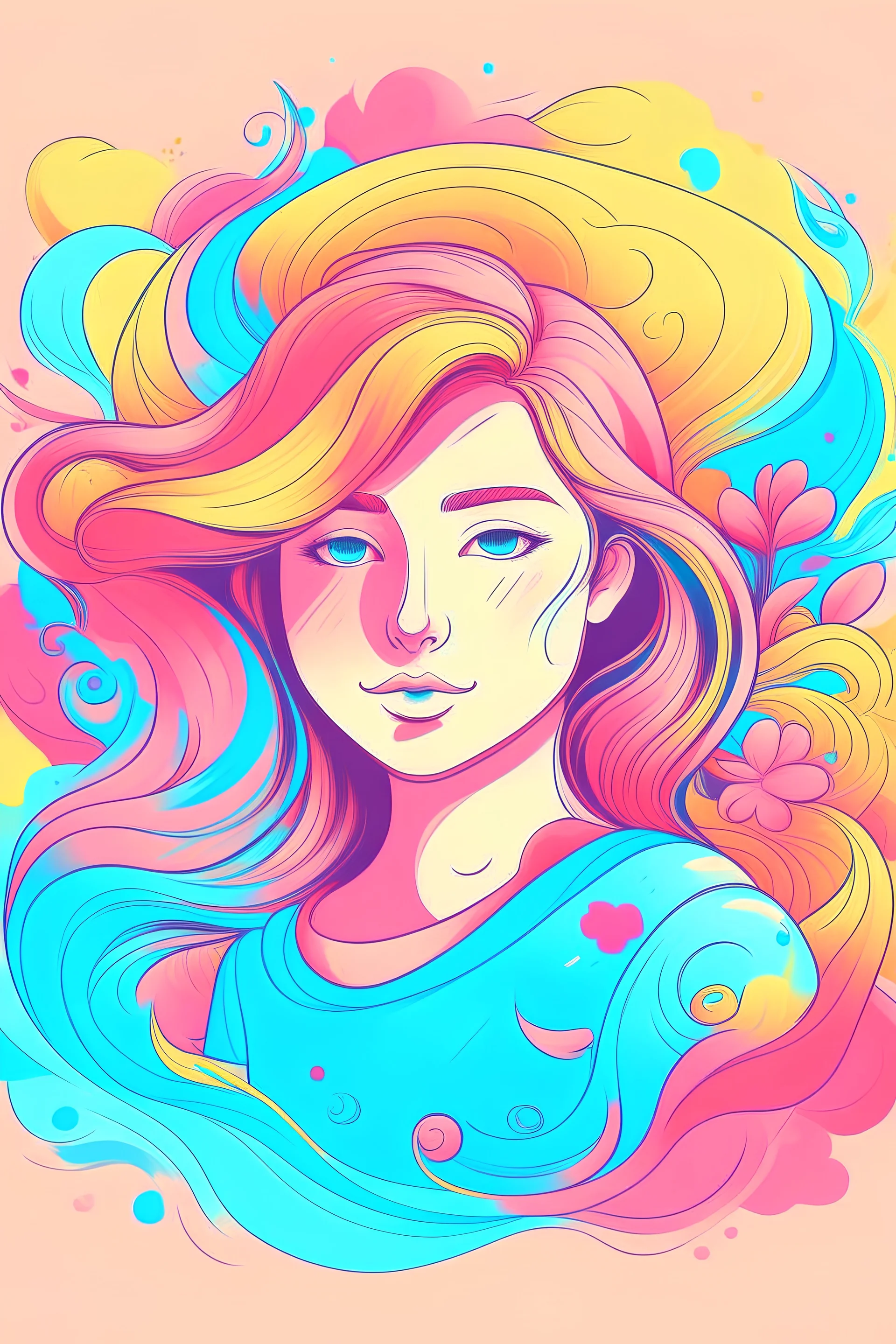 vibrant pastel women image for a t shirt design with cute messege