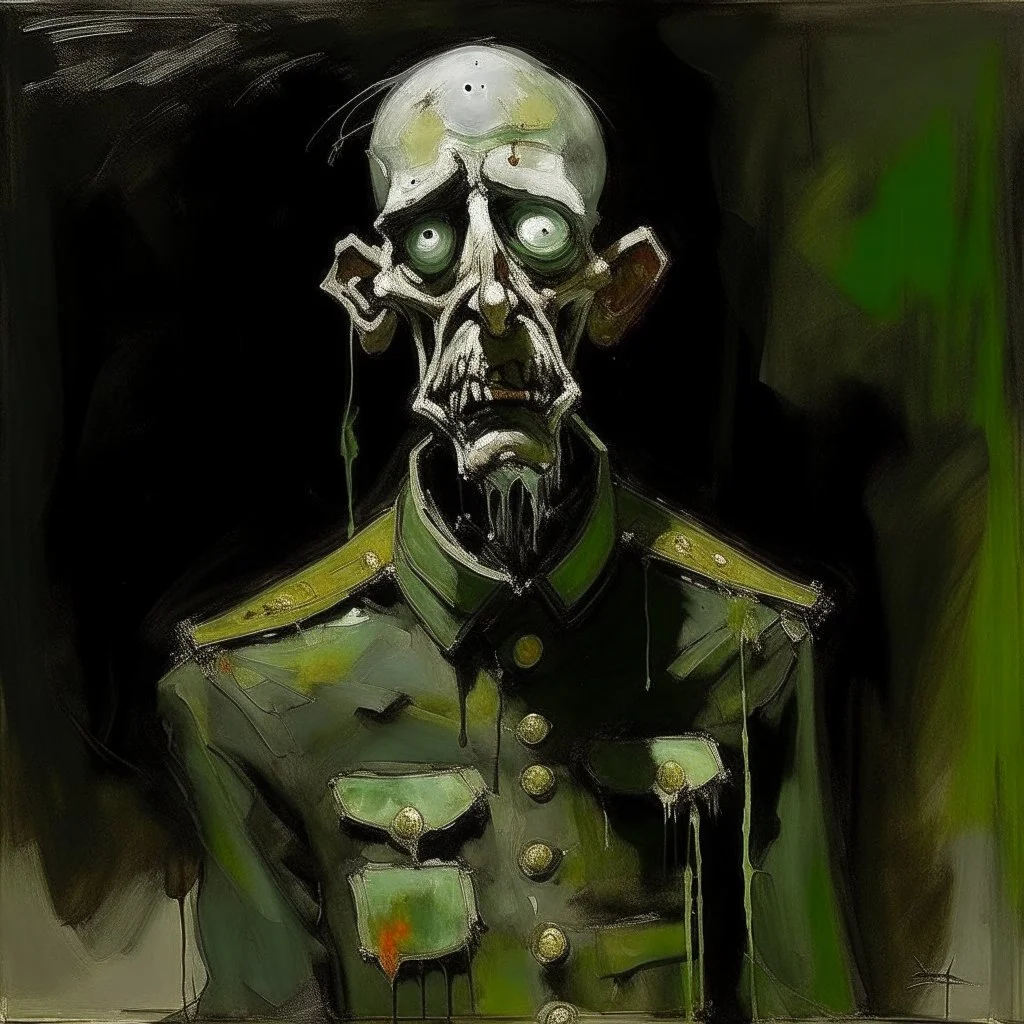 Ghostly apparitional anguished Zombie spirit of a WWI soldier by Graham Sutherland, dramatic, impressionism, drab green and black color scheme, memento mori