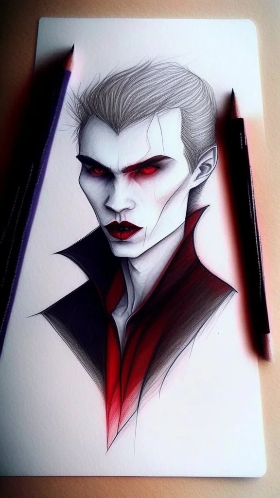 vampire drawing with colored pencils, minimalistic style drawing,