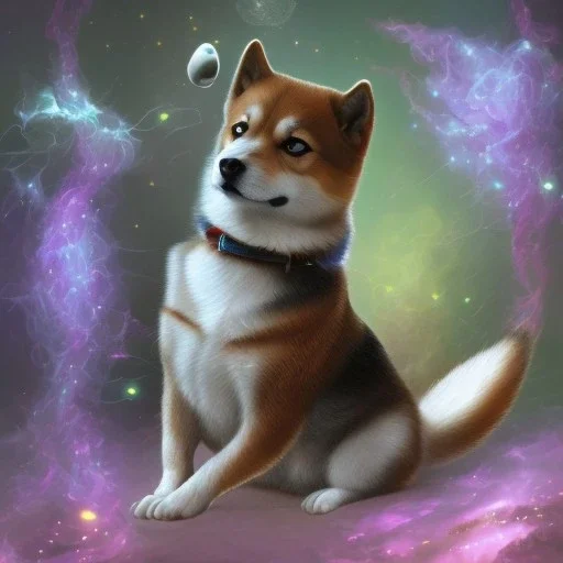 pleiadian shiba inu covered with spirit orbs