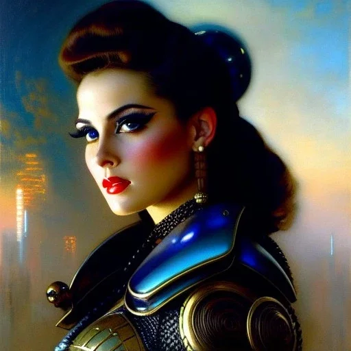 portrait beautiful face Retro Futuristic Pin-Up, busty,ancient metal armor balanciaga fashion clothe painting by gaston bussiere, greg rutkowski, yoji shinkawa, yoshitaka amano, tsutomu nihei, donato giancola, tim hildebrandt, oil on canvas, cinematic composition, extreme detail,fit full head inside picture,16k