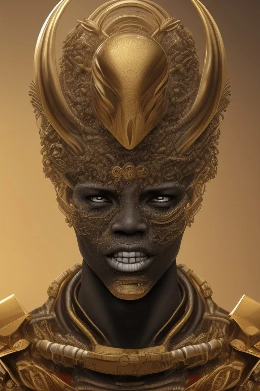 black male African alien, cracks in the head, wicked, Asian eyes, crown, blood, 8k, finely detailed, photo realistic, Boris Vallejo style turquoise skull head gold dragon space alien rain skeleton gold tooth silver helmet silver space suit spaceships