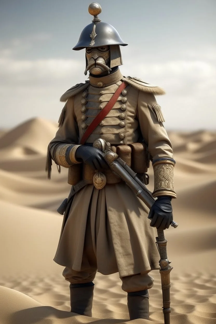photorealistic victorian soldier imperial guard on the dessert