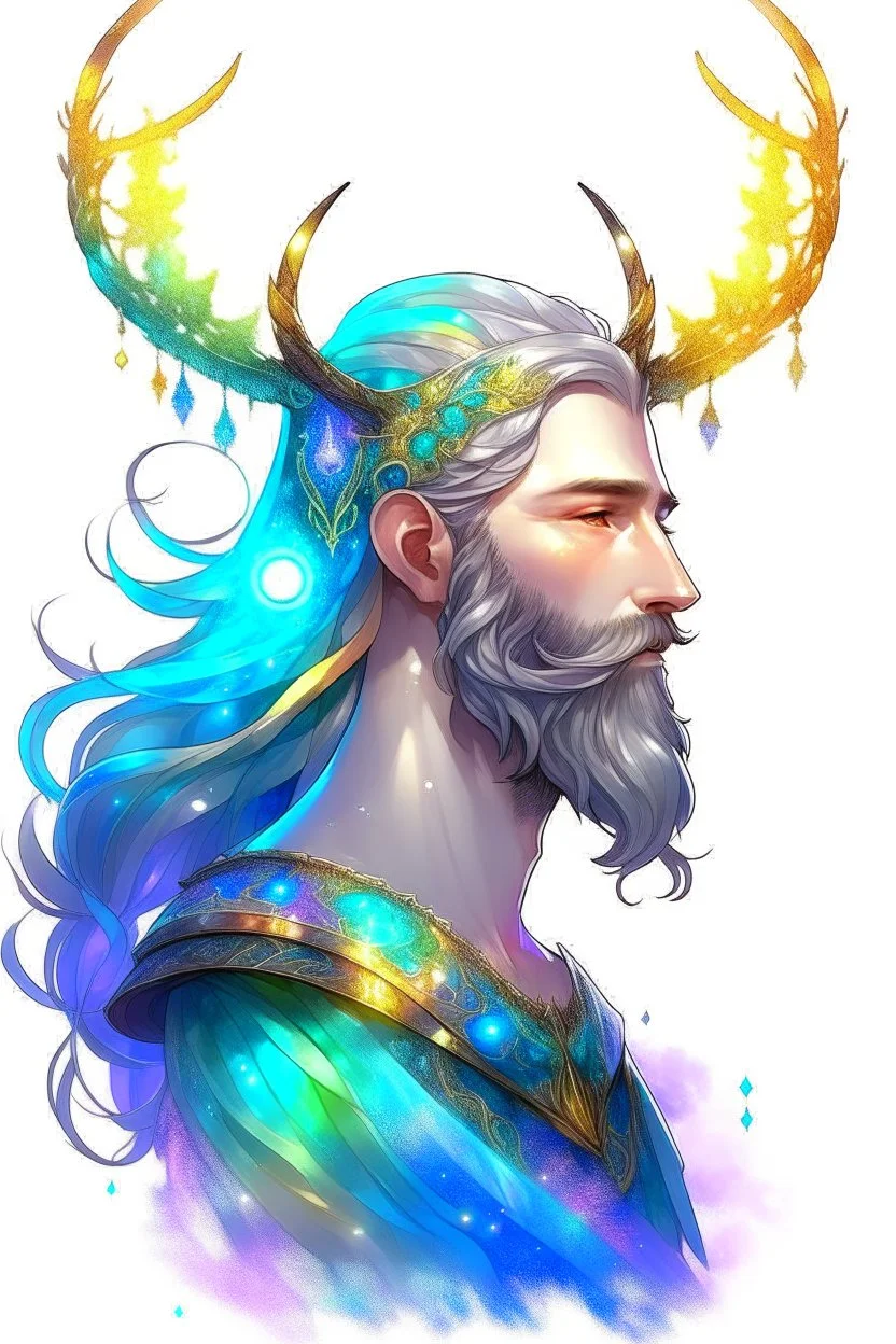 prismatic hair ethereal transparent prism Eladrin astral Male antlers druid beard sparkling radiance prismatic shining starlight enshrouded