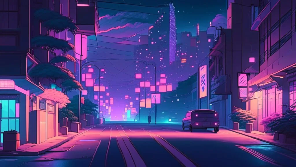 Night city street, anime, pastel lofi background