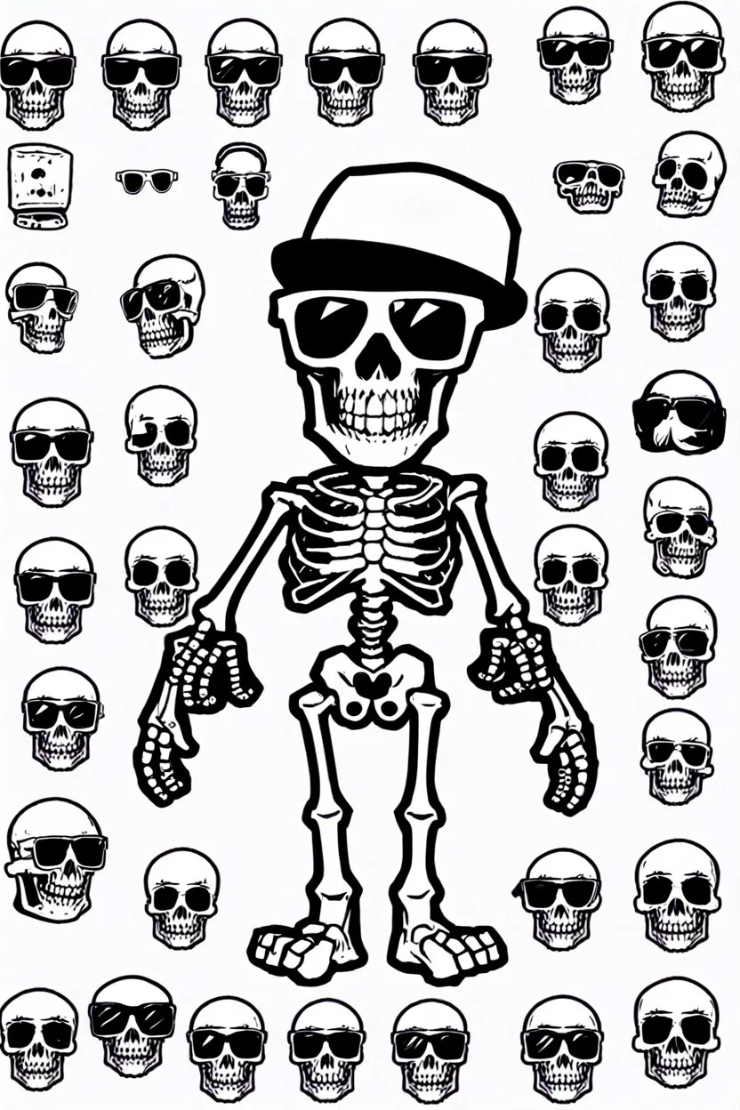 skeleton whit cool sunglasses, GG emotes, sprite sheet