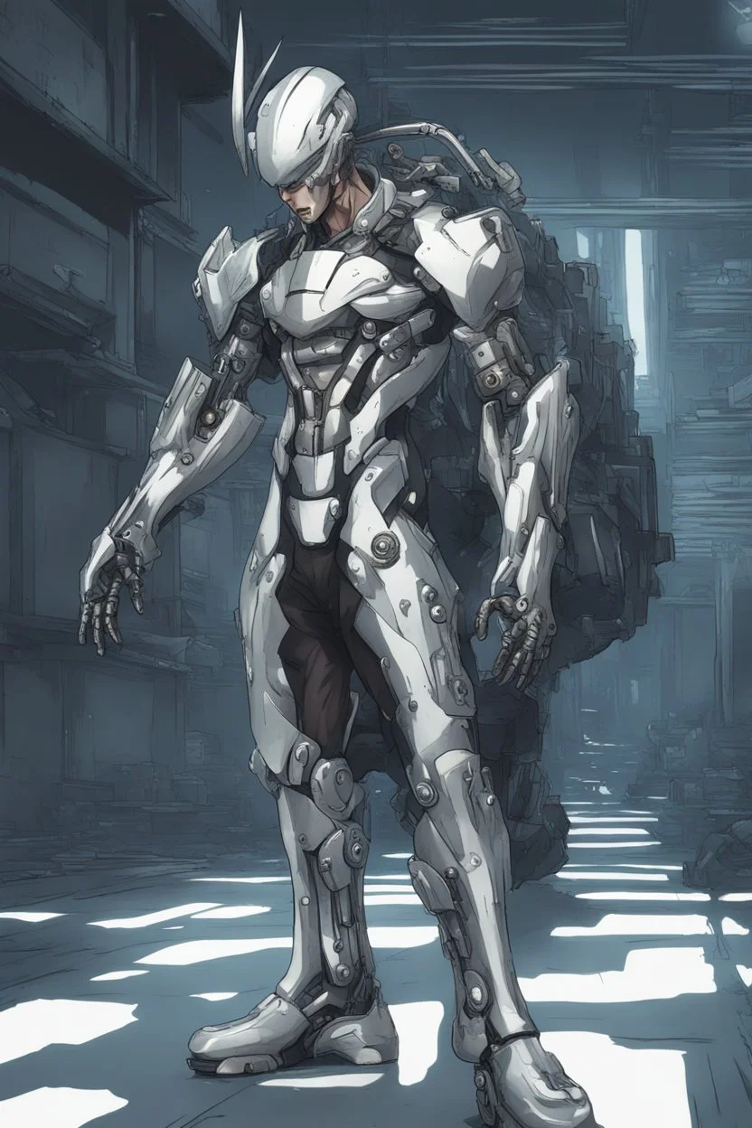 silver skinned anime Dragman cyberpunk full body