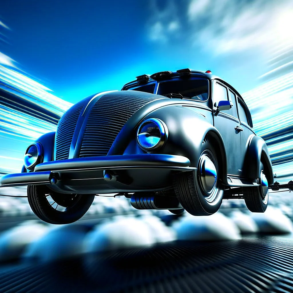 jet-fighter vw-beetle genetically spliced, retrofuturistic, phototrealism, in flight, one subject,