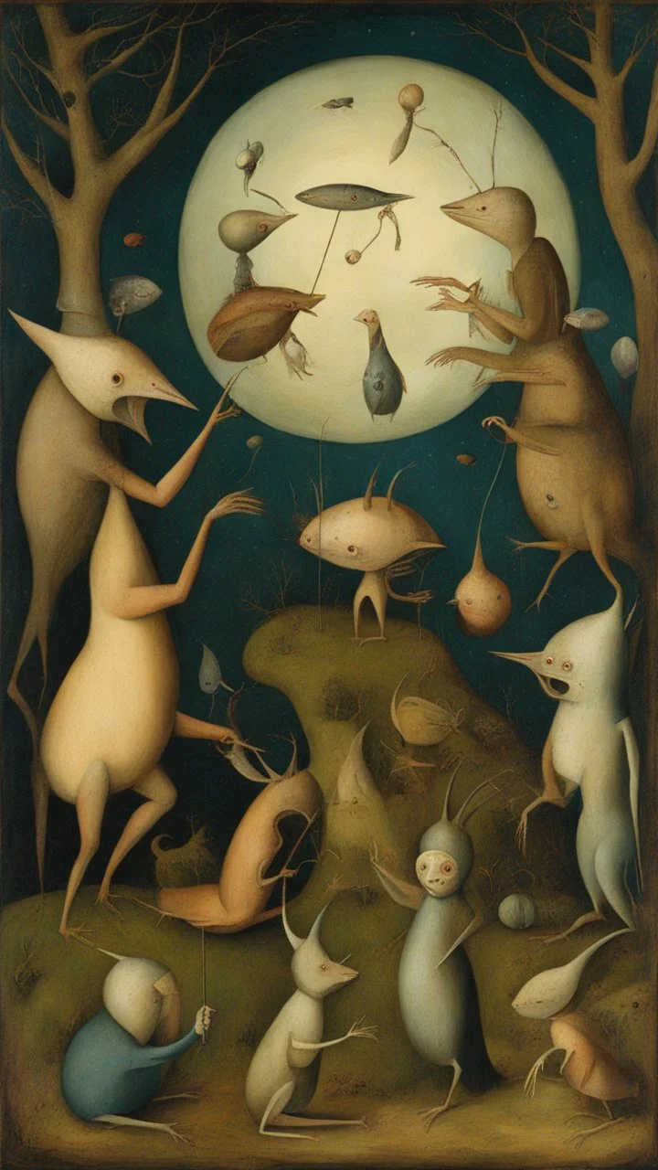 Hieronymus Bosch style , nightmares a lot of aliens in the wood