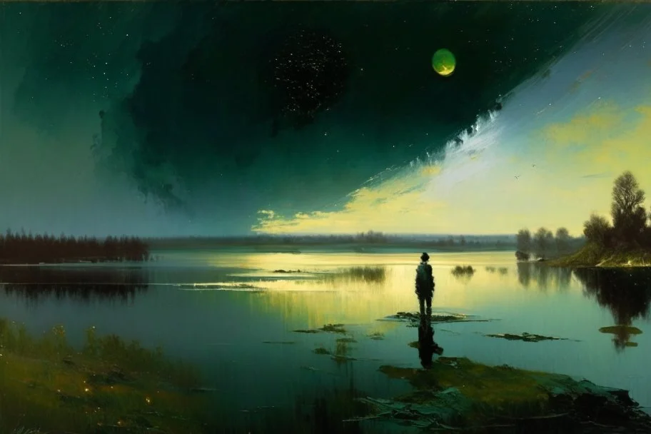 epic, cosmos, persons, big epic lake, planet, vegetation, lesser ury and otto pippel painting