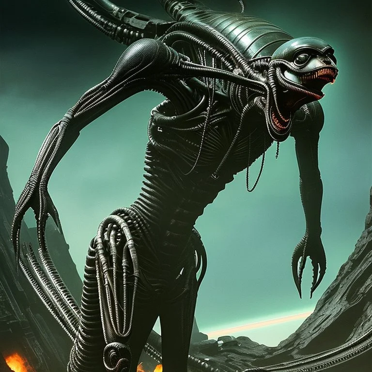 Alien malevolent scout, scifi, perfect composition, super detailed, 8k, high quality, intricate details, highly detailed, in the style of H.R. Giger