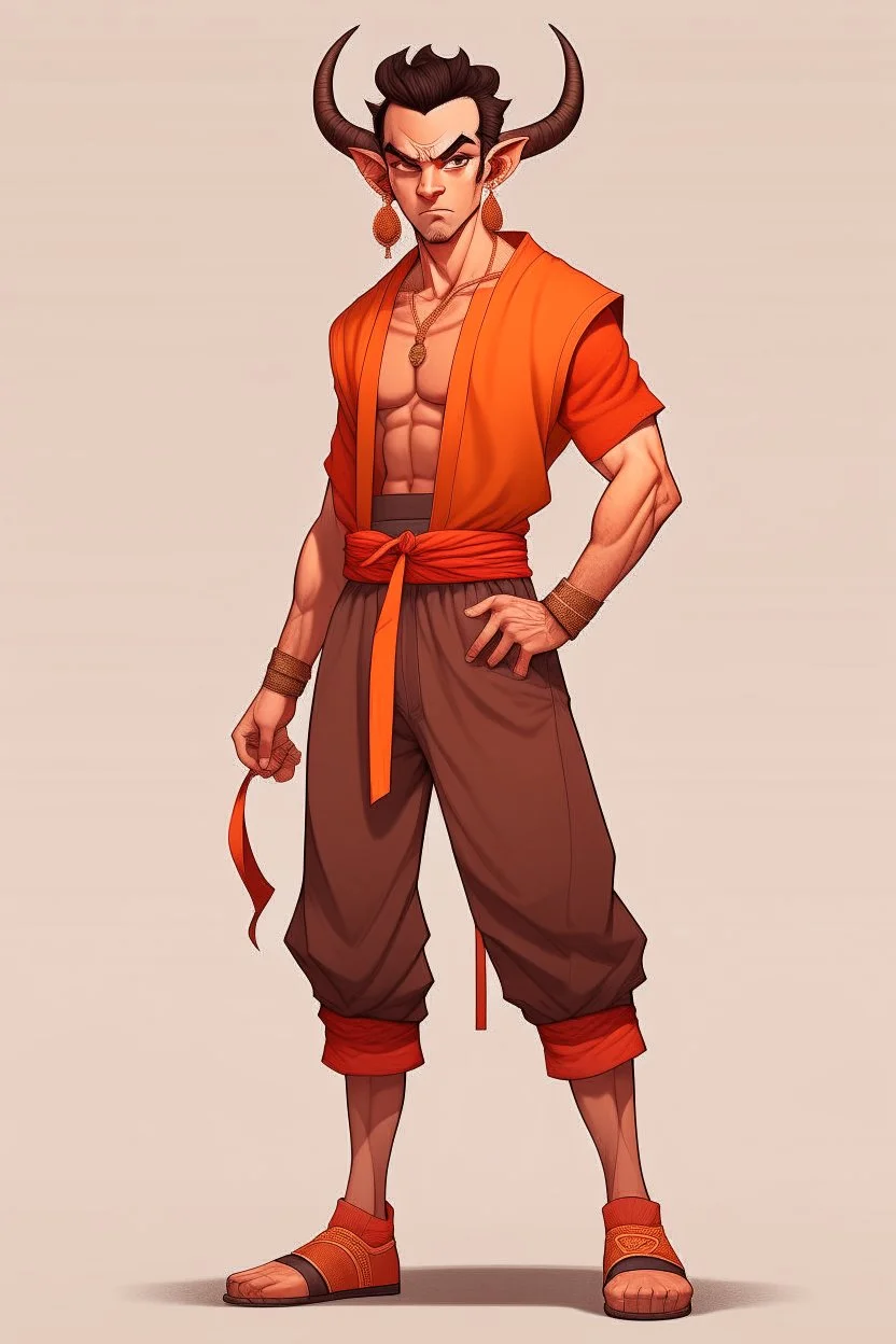 Full Body, Male Tiefling, monk, street outfit like Goku, boxer pose