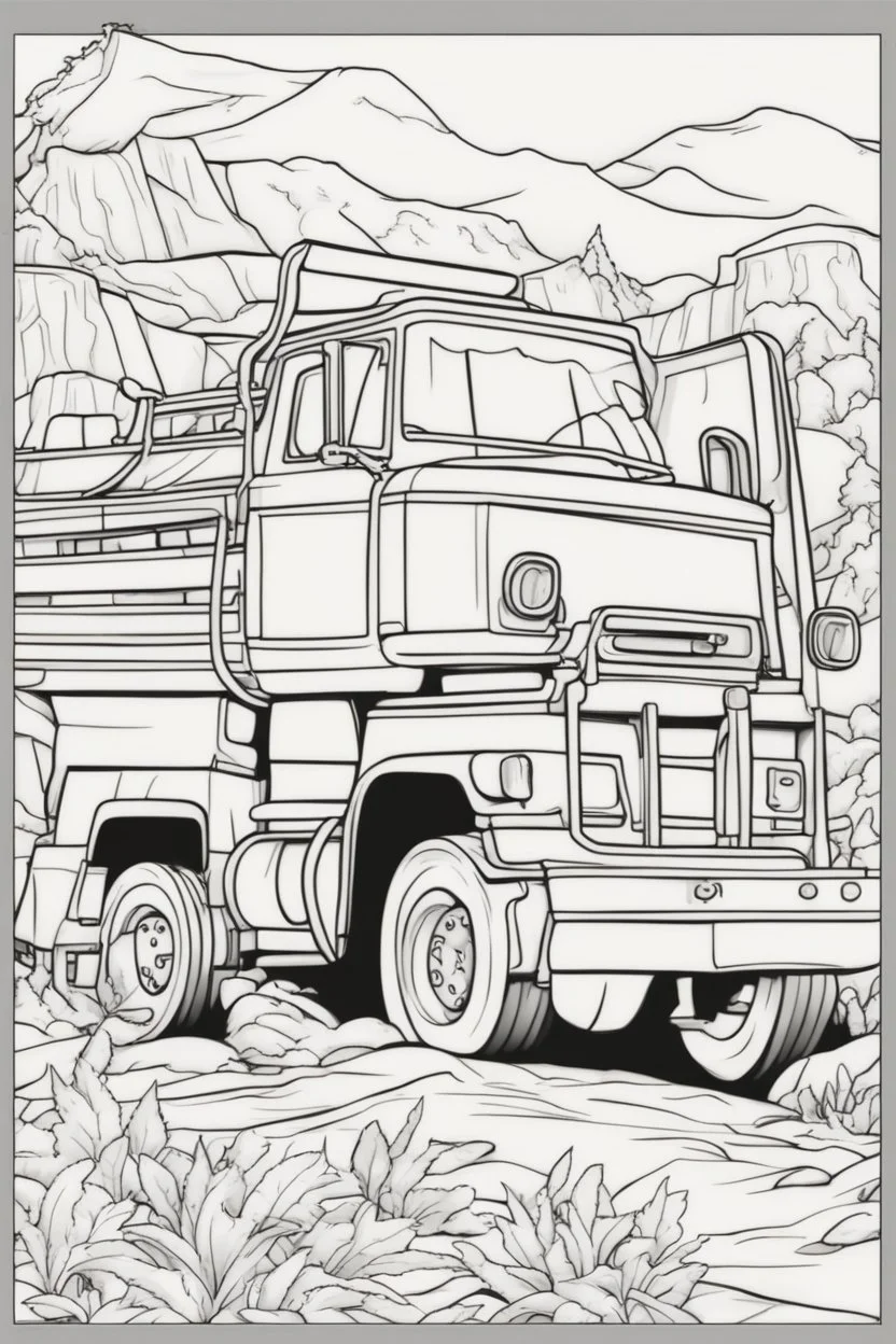 coloring page for kids, DUMP TURCK, thick outline, low details, no shading, no color