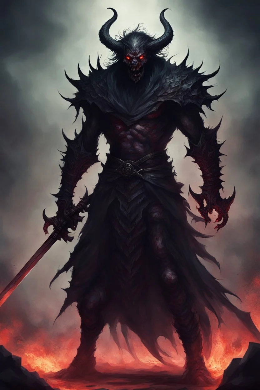 dark dreadful swordsman humanoid demon monster hell