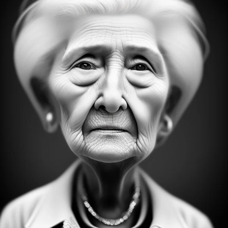 beautiful black and white photo portrait of an old woman white hair