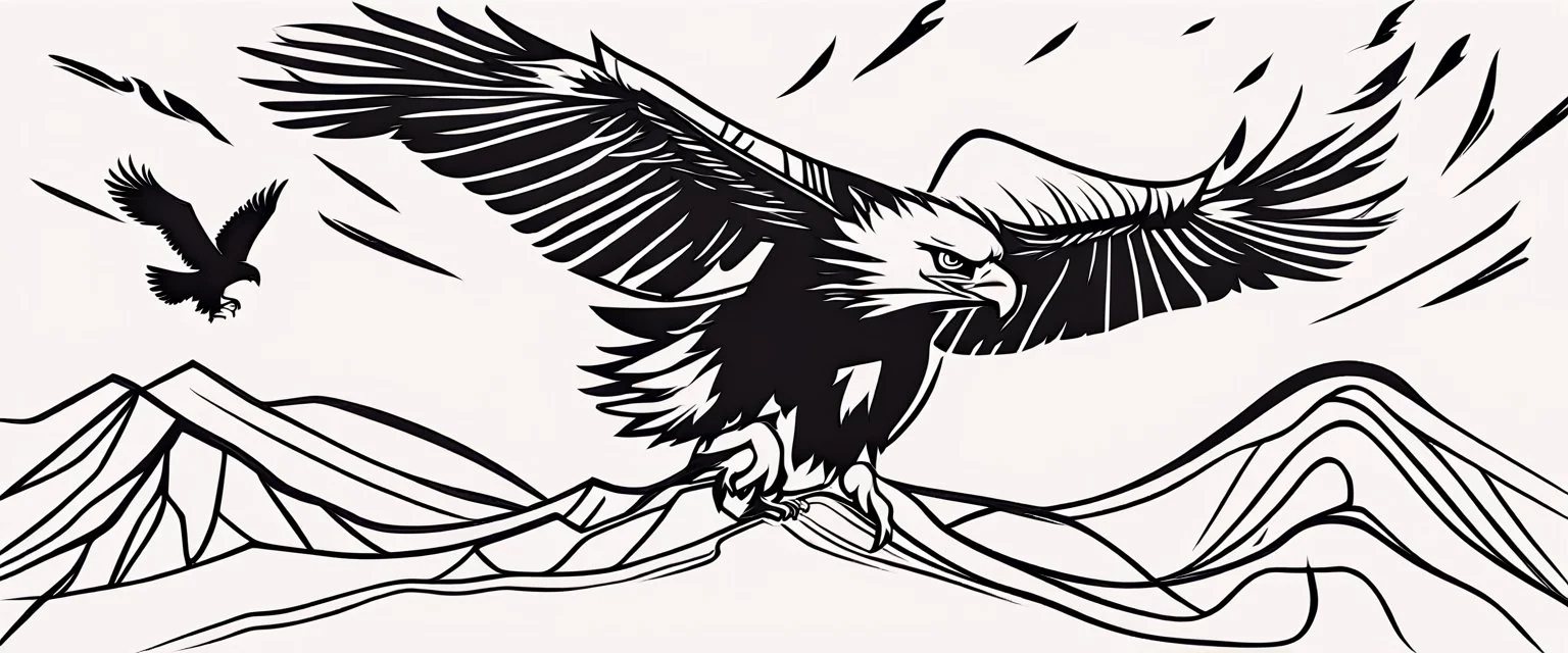 an eagle, they each trail a graphic line behind them, and lost feathers, vector