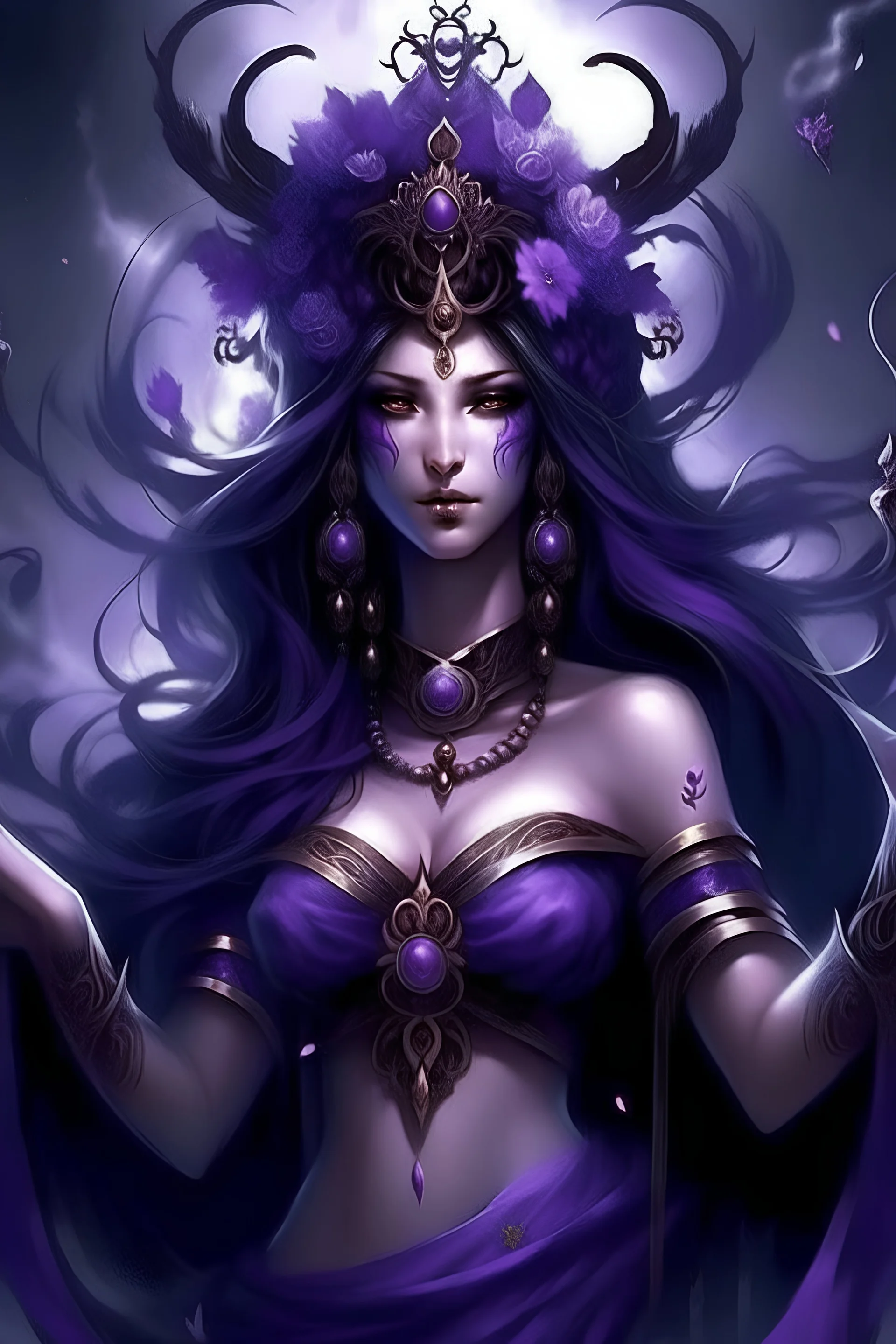 Goddess of destruction and resurrection, goddess of the afterlife, purple accents