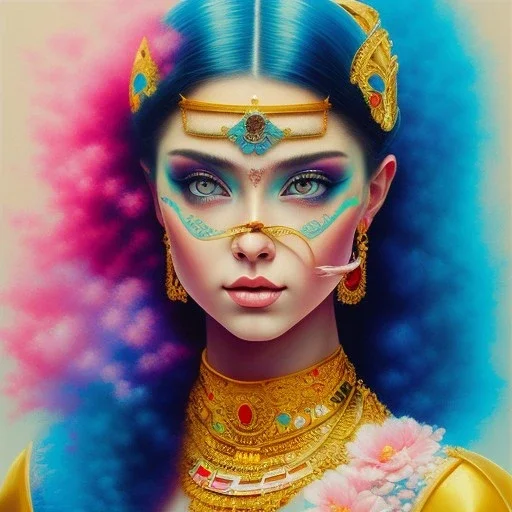 iv_a painting of a young woman, figurative art, an acrylic detailed painting,art style by Harumi Hironaka, turquoise pink and yellow, james terrell art, trending on artstation, soft lines,intricate art by bastien lecouffe deharme and greg rutkowski