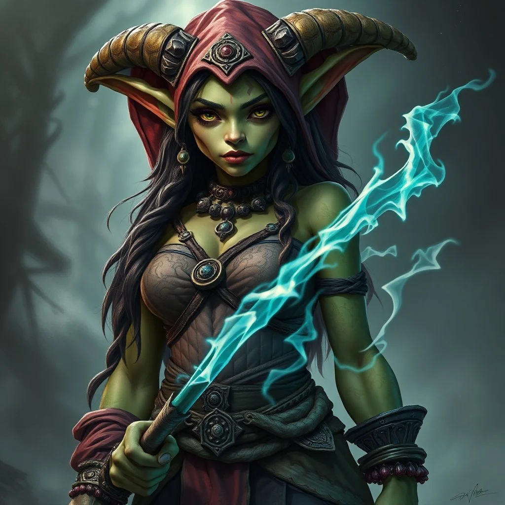 a pretty goblin shaman woman