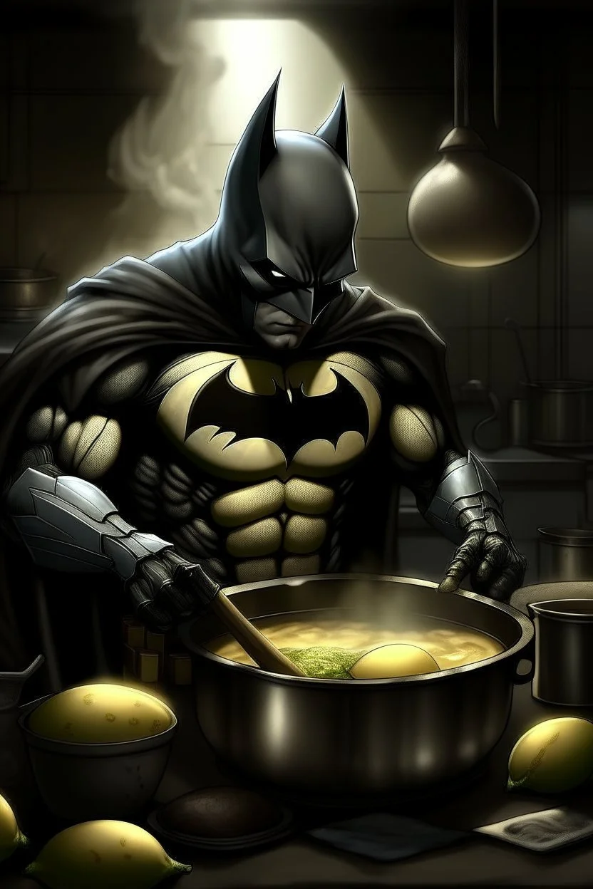 batman cooking eggs (realistic image)