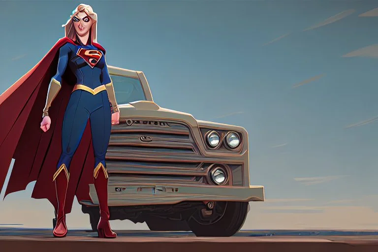 Supergirl driving an old 'Ford T'