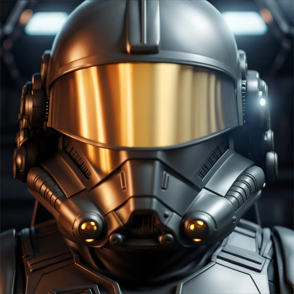 star wars bald male corellian pilot wearing dark gunmetal grey and black First Order special forces TIE pilot armored flightsuit and helmet with gold trim inside the jedi temple, centered head and shoulders portrait, hyperdetailed, dynamic lighting, hyperdetailed background, 8k resolution, volumetric lighting, light skin, fully symmetric details